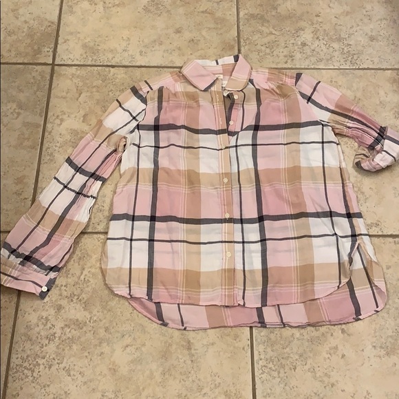 Loft Softened Pink Plaid Button Up Top Size S - Picture 7 of 7